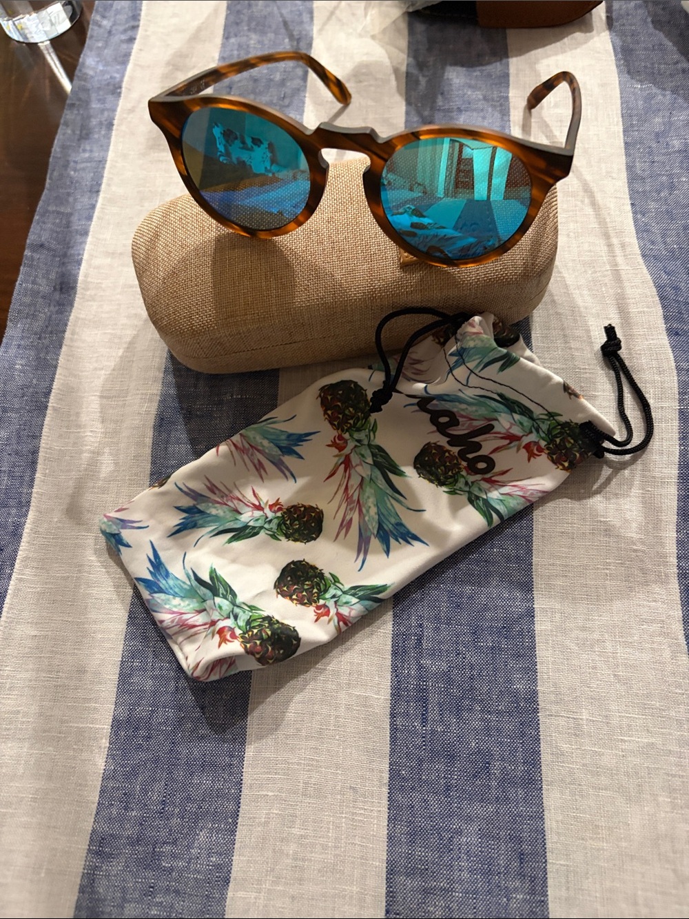 Maho WhiskeyTortoiseshell Sunglasses with Blue Mirror Lenses - Women Accessories